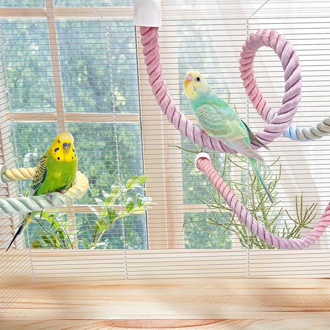 BNOSDM 3 Pcs Bird Rope Perches Gradient Colorful Bendable Climbing Rope Ladders Swings Toy Parakeet Cage Accessories for Parrots, Budgies, Cockatiels, Conures, Lovebirds
