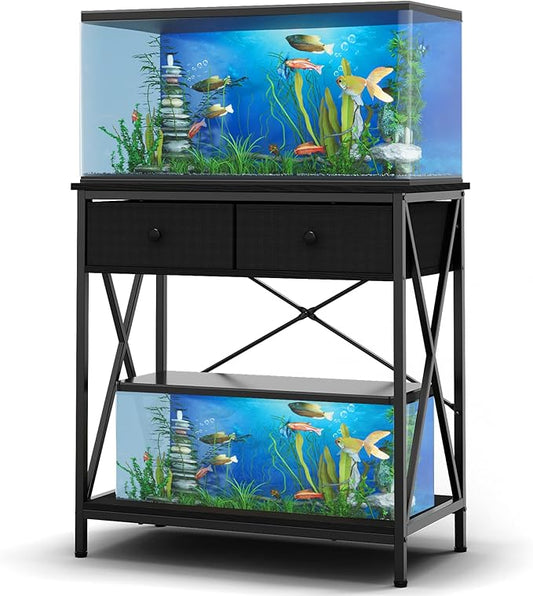 Fish Tank Stand 29 Gallon: Sturdy Aquarium Stand with Accessories Storage - Metal Fish Tank Table for 20-29 Gallon Reptile Breeder Turtle Terrarium - 30.7"x16.5" Weight Capacity 330 lbs