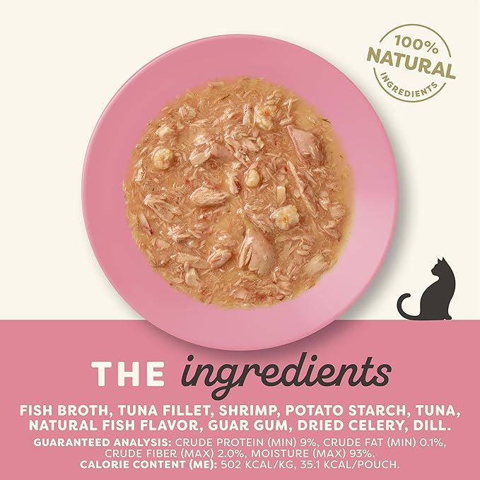 Applaws Natural Wet Cat Food in Gravy, Limited Ingredient Wet Cat Food Pouches, No Additives, Made with Natural Ingredients, Tuna with Shrimp in Gravy (12 x 2.47oz Pouches)