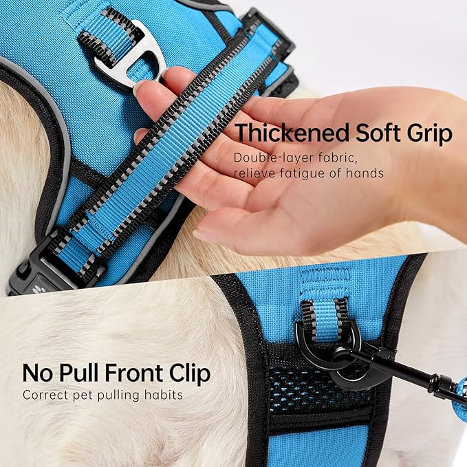 NESTROAD No Pull Dog Harness,Adjustable Oxford Dog Vest Harness with Leash,Reflective No-Choke Pet Harness with Easy Control Soft Handle for Large Dogs(X-Large,Blue)