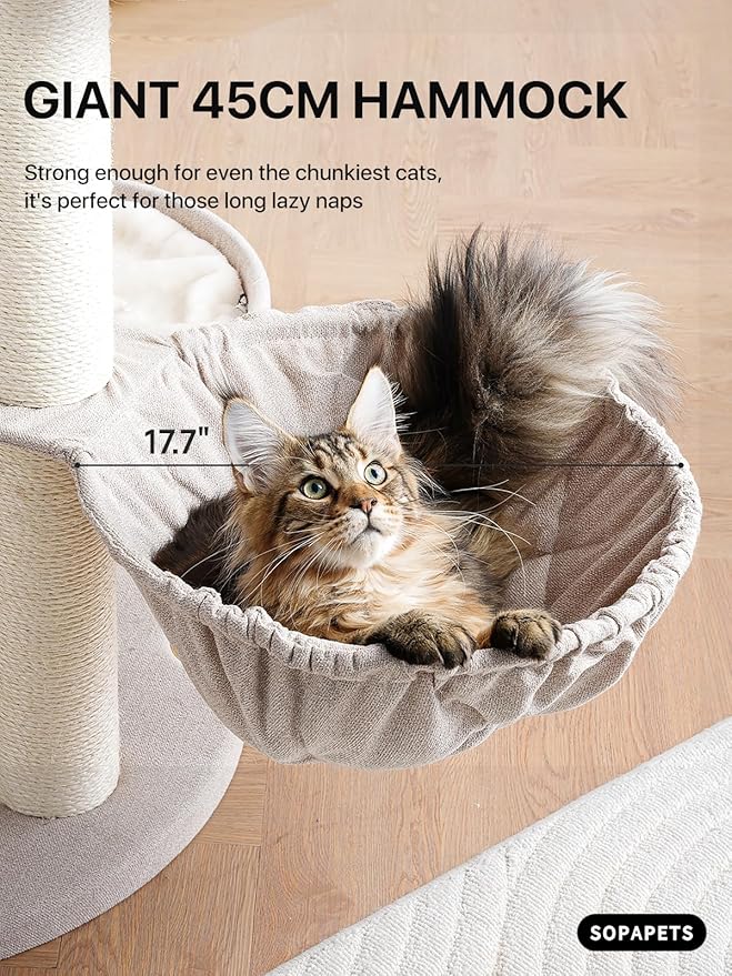Extra Large Cat Tree for Maine Coon,65 Inches Tall Cat Tree Tower for Indoor Cats Large Adult 20 lbs,XXL Heavy Duty Luxury Sturdy Cat House with Big Hammock,Sisal Scratching Post,Condo
