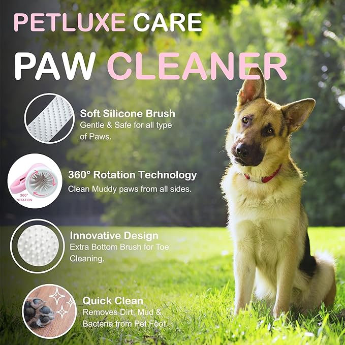 Dog Paw Cleaner for Small & Medium Dogs – Portable Paw Washer Cup with Soft Silicone Brush, Towel & Moisturizing Balm – Gently Cleans Muddy Paws After Walks (Pink, Medium)