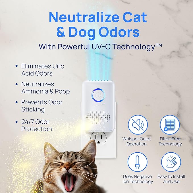 Clarifion ODRx - UV-C Cat Odor Deodorizer & Eliminator, Removes Cat Pee Smell, Filterless, Quiet, Compact Air Freshener for Bedrooms, Living Rooms, Litter Box Areas, Eliminates Ammonia Odors