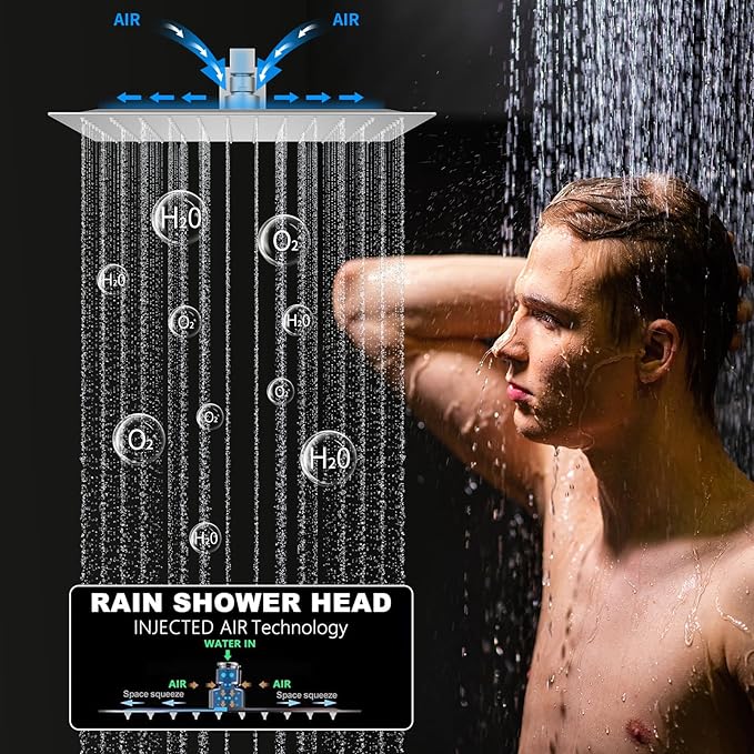 Brushed Nickel Shower System Set Temperature Display Push Button Shower Faucet with 12 inch and 8 inch Wall Mount Full Body Shower Head and Handheld Shower