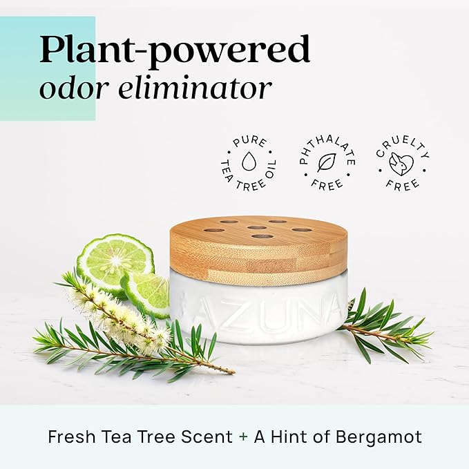 Azuna Air Freshener & Odor Eliminator for Strong Odor | 1 Room Kit Includes (1) Empty Luxe Glass Jar & 8oz Refill with Tea Tree Essential Oil Gel | Amalfi Breeze | Last 60-90 Days