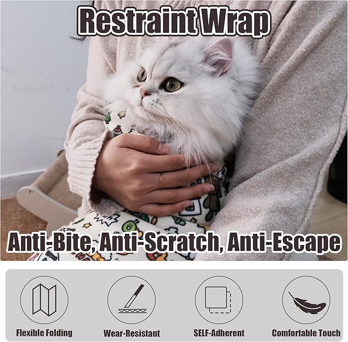 27.6" Cat Grooming Wrap Cat Wrap for Cutting Nails Cat Restraint for Nail Clipping Cat Swaddle Wrap Cat Burrito Wrap L(Within 15lbs) Anti-Scratch Anti-Escape Multifunctional Pet Tool