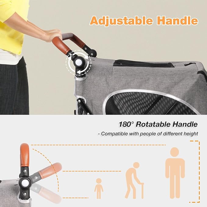 4 Wheel Pet Stroller with Storage Basket - Foldable & Breathable with Mesh Skylight, Large Dog Stroller with Adjustable Handle - Ideal for Travel and Walking with Medium to Large Dogs, Up to 120 lbs