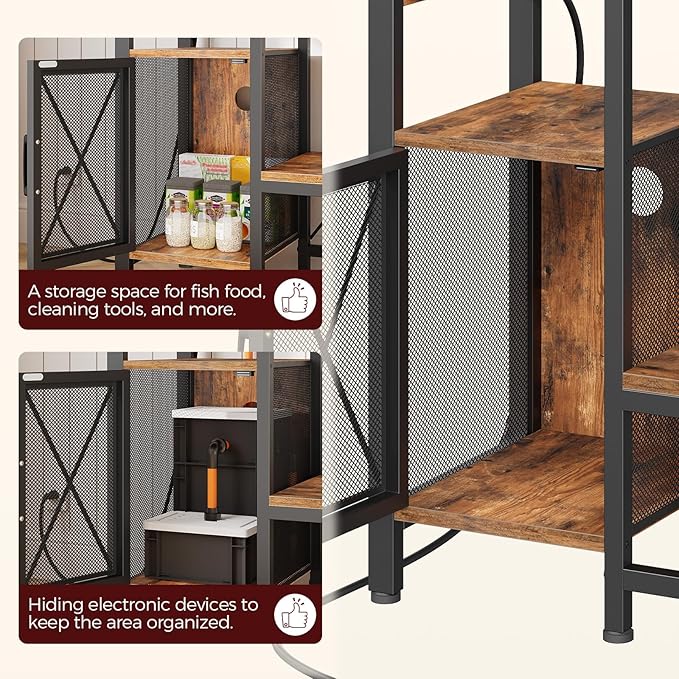 20-37 Gallon Fish Tank Stand, Aquarium Stand with Power Outlet and Storage Cabinet, Heavy Duty Tank Stand Suitable for Turtle Tank, Reptile Terrarium, for Home Office, Rustic Brown FTHR40E01