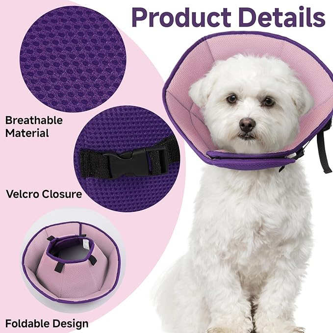Dog Cone Collar M, Soft Cones for Large Medium Small Dogs,Adjustable Dog Cone Alternative to Stop Licking, Comfy Elizabethan Collar for After Surgery Wound Healing & Hot Spots Purple