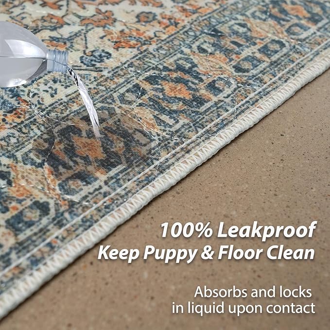 nunubaby Reusable Potty Pads for Dogs for Crates and Floors. Washable Pee Pads for Dogs, Stylish, Non-Slip and Leak-Proof Pee Pads. (Beige/Multi, 18" x24")