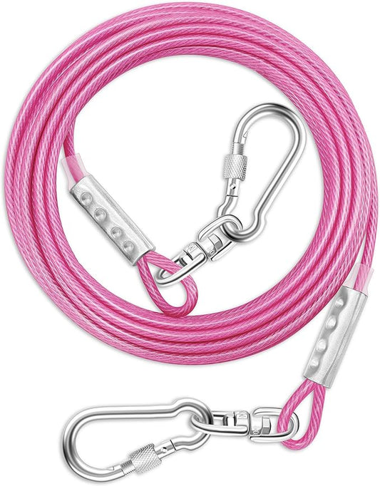 Dog Tie Out Cable for Outside,20FT Long Dog Leash&Chains with Swivel Hook,Small-Large Dogs Runner Cable for Yard,Heavy Duty Dogs Lead Line for Outdoor and Camping (500lbs 20FT, Pink)