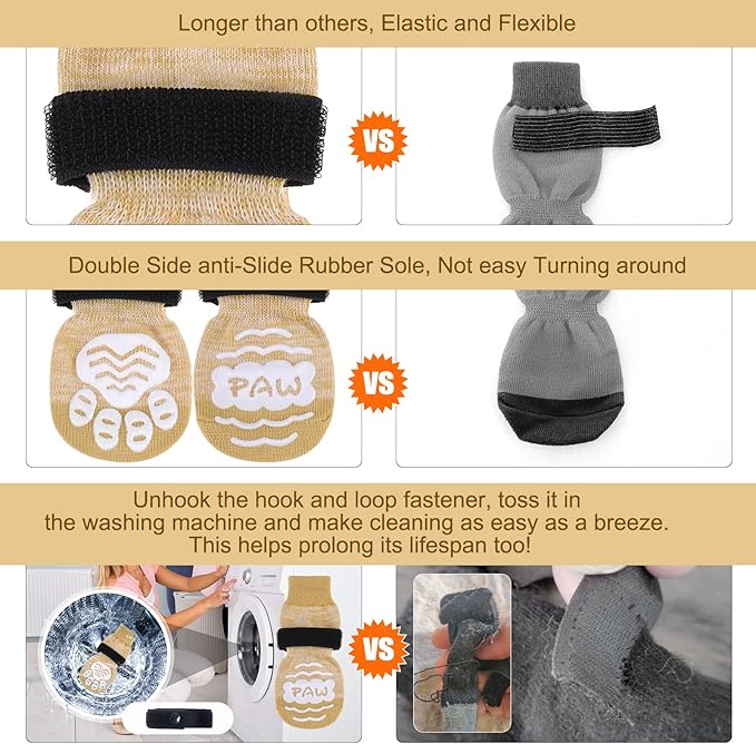 BEAUTYZOO Anti Slip Dog Socks for Small Medium Large Dogs with Grips Straps on Hardwood Floor Protection Wear, Traction Control 3 Pairs Double Side Paw Protector to Prevent Licking for Girl or Boy