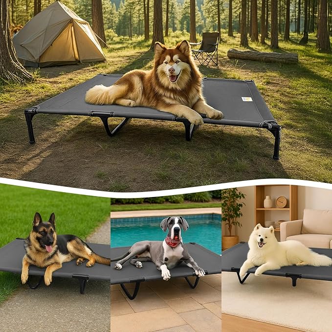 Canvas Elevated Dog Bed, Durable Chew Proof Outdoor Raised Pet Cot for Extra Large Dogs, Waterproof, Breathable, Portable, Washable, Easy Assembly, Sturdy Frame for Camping & Travel, Dark Grey