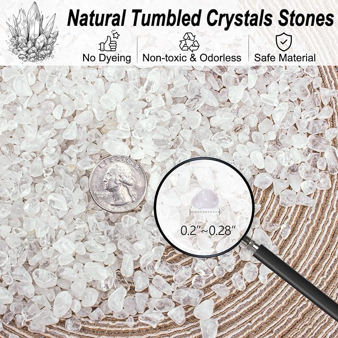 Small Clear Quartz Crystal Chips Aquarium Gravel Rocks Pebbles 3 Lb, Irregular Shaped Fish Tank Rocks Landscaping Stones Pebbles for Vase Fillers, Aquarium and Home Decoration, 3-5mm