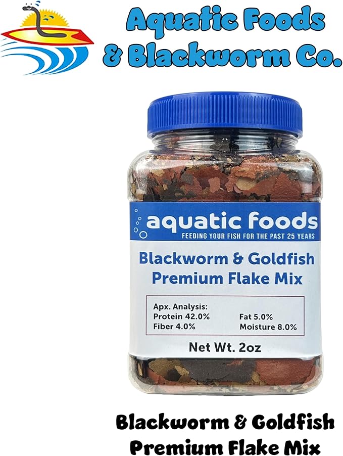 Aquatic Foods Inc. California Blackworm & Goldfish Mix Premium Flakes for Goldfish, Koi & Pond Fish, All Community Tropical Fish Also Pellet Mix, Wafer Mix Included…2oz