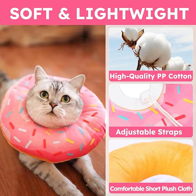 Cat Cone Collar Soft, Cat Recovery Collar for Wound Healing Cute Donut Adjustable Kitten Cones to Stop Licking Comfortable Lightweight Neck Elizabethan Collars for Cats Kittens After Surgery