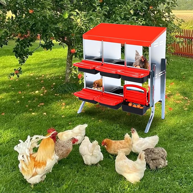 Chicken Nesting Box, 6 Hole 2 Layer Hen Nest Boxes with Legs, Roll Away Eggs Laying Boxes,Cleanable Pull Out Hen Roosting Boxes