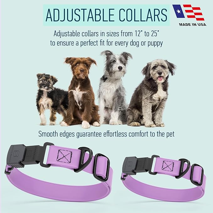 Dogline Biothane Waterproof Dog Collar with Herm Sprenger Stainless Steel Quick Release Buckle – Heavy Duty Tactical Durable Collar for Dogs – Comfortable and Safe Pet Collar W 3/4" L 12-19" Amethyst
