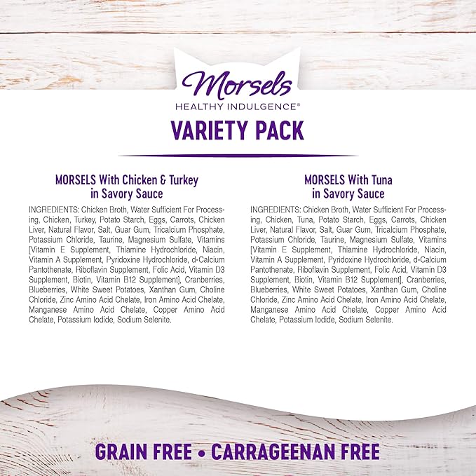 Wellness Healthy Indulgence Morsels Adult Wet Cat Food, Natural, Protein-Rich, Grain-Free, 3 Ounce Pouch, 8 Pack, (Morsels Variety Pack)