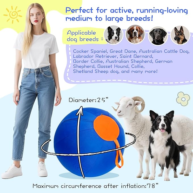 25" Herding Ball for Dogs – Durable Horse Ball Style Dog Toy with Cover – Dog Herding Toy for Outdoor Play, Training & Exercise – Great for Australian Shepherds & Large Breeds