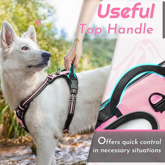 Eagloo Dog Harness Small Sized Dog, No Pull Service Vest with Reflective Strips and Control Handle, Adjustable and Comfortable for Easy Walking, No Choke Pet Harness with 2 Metal Rings, Pink, S