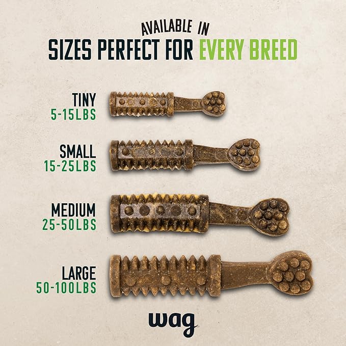 Amazon Brand - Wag Dental Dog Treats to Help Clean Teeth & Freshen Breath - Medium, Unflavored, 36 Count (Pack of 1)