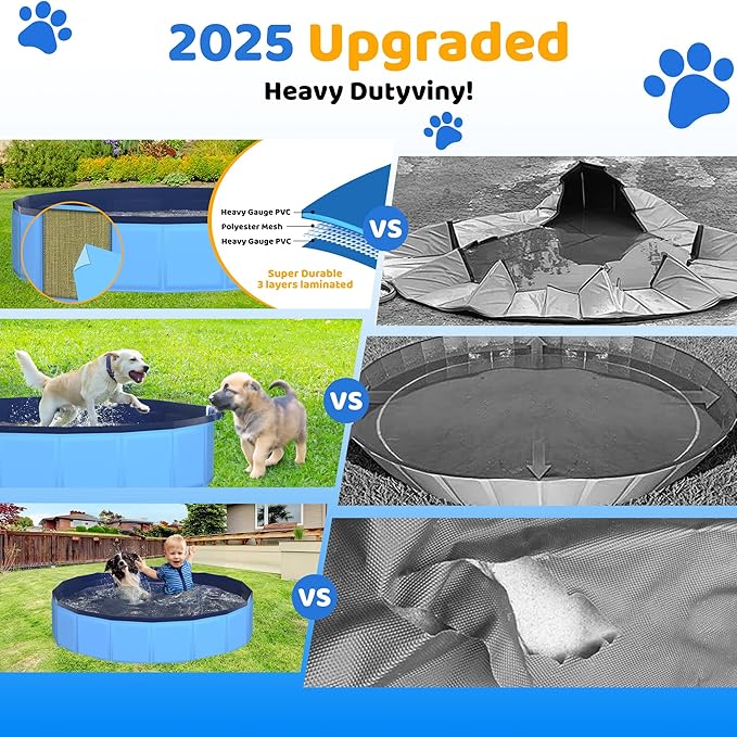 55.1" x 12" Foldable Dog Pool - Collapsible Hard Plastic Kiddie Pool for Dogs & Kids, Non-Slip Pet Bath Tub for Outdoor Backyard Use, Lightweight & Portable (Blue)
