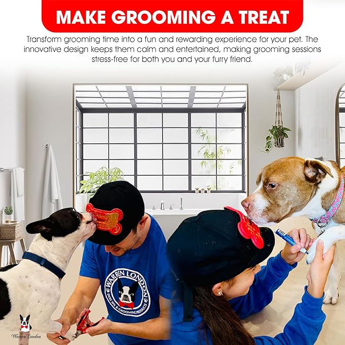 Distract-A-Hat ™ by Warren London - Dog Grooming Distraction Lick Hat for Nail Clipping and Grooming – Adjustable Fit with Adhesive Dog Lick Pad, Spreader & Cleaning Brush Included