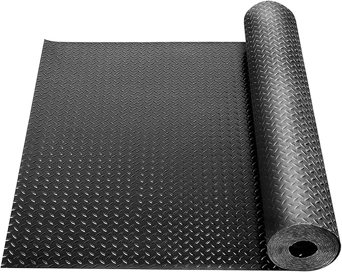 Boshen 7.5Ft x 17Ft Rubber Flooring Mats 2.9mm Thickened Diamond Plate Flooring Roll 127.5sqft Garage Floor Mats Non-Slip Floor Protector Mat for Garage Warehouse Gym Basement-Black
