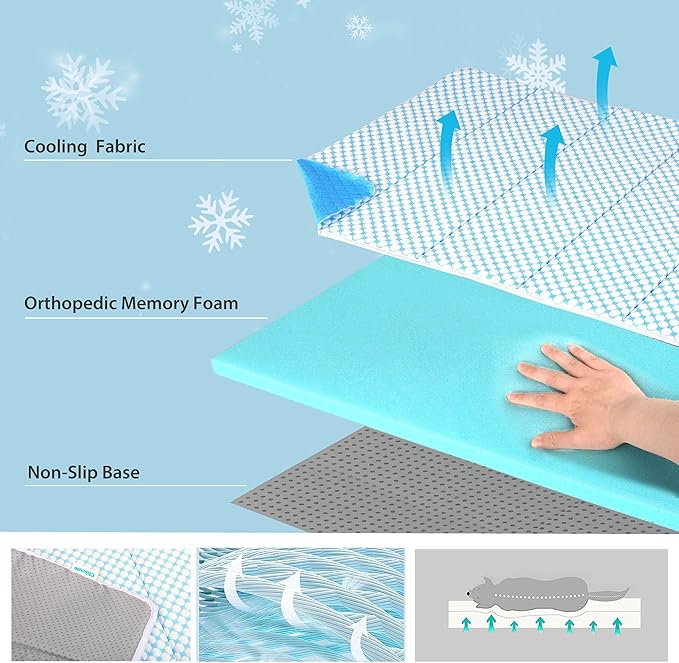 Dog Cooling Mat for Large Dogs - 41x27 Orthopedic Memory Foam Pet Pad for Summer, QMAX>0.5, Washable Premium Comfort Crate Pad for Your Furry Companion, Blue