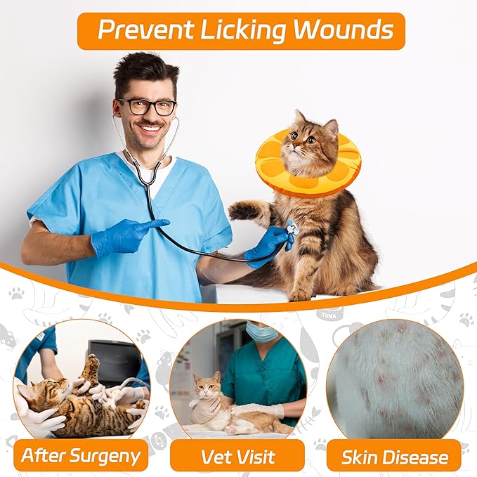 Cat Cone Collar Soft, Adjustable Cat Recovery Collars for Small Medium Large Cats, Cute Donut E Collar After Surgery, Anti-Lick Wound Healing Elizabethan Collar for Kittens(Orange, Large)