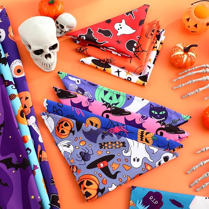 Amylove 120 Pcs Halloween Dog Bandanas Bulk Holiday Triangle Dog Pack Puppy Kerchief Bandana Adjustable Pet Scarf for Pet Cat Costume Accessories Decor(Skeleton)