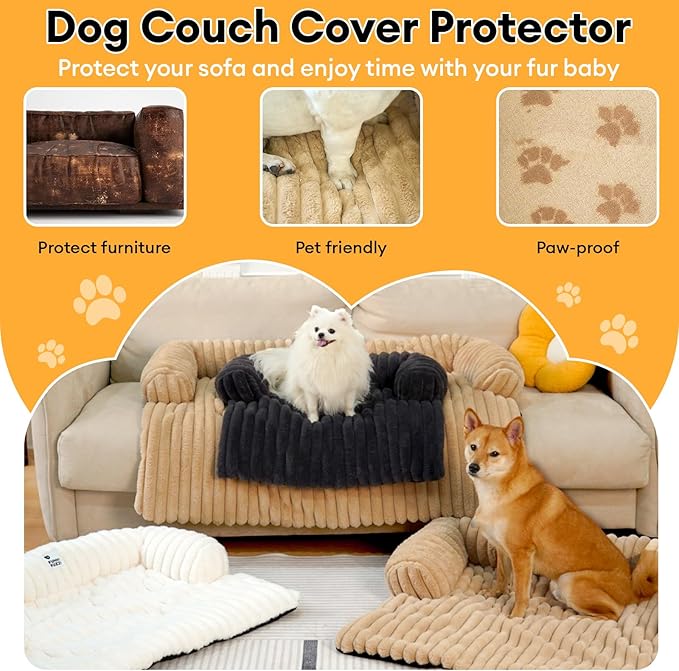 FUNNY FUZZY Pet Couch Cover for Sofa, Calming Dog Bed for Couch, Fluffy Plush Dog Couch Mat for Furniture Protector for Medium Dogs and Cats, 33×28 in, Pink