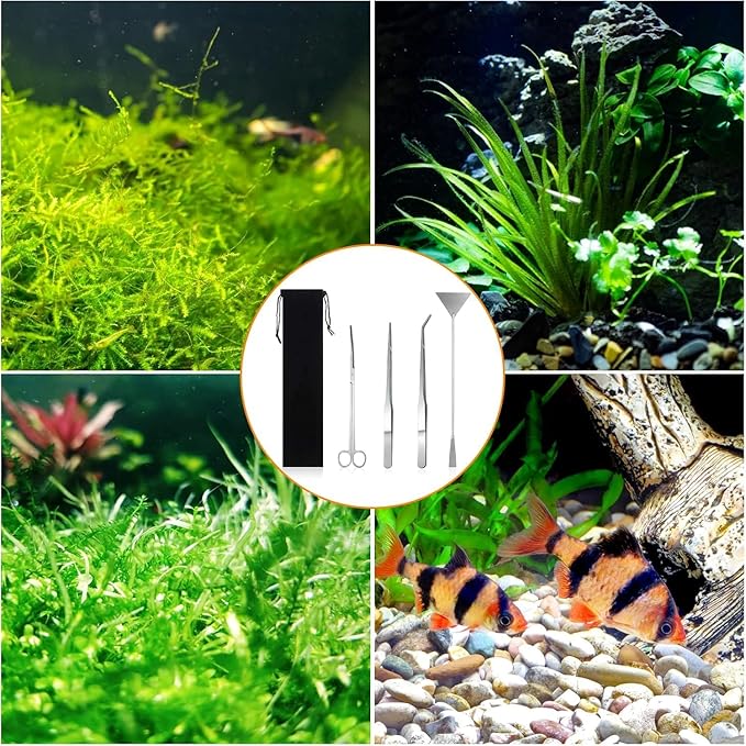 4 in 1 Aquascaping Tools Aquarium Plant Tools Anti-Rust Fish Tank Tools Stainless Steel Tweezers Scissors Spatula for Fish Starter Kits, Aquariums Tank and Terrarium