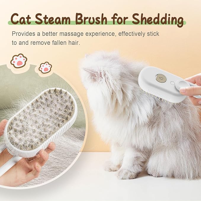 Cat Steam Brush for Shedding, 2025 New 3 in 1 Cat Brushes for Indoor Cats, Pet Steam Groomer Comb, Hair Water Brush Hair Removal Comb for Cats Dogs (Khaki)