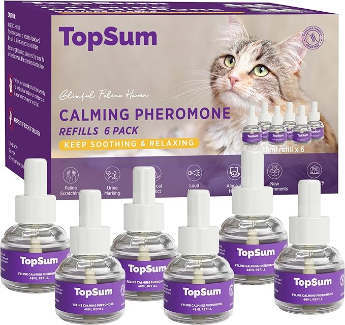 Cat Calming Diffuser Refills: Pheromone Refill for Cats, Long-Lasting 6-Month Supply, Compatible with Most Diffusers, 6 Pack (Purple)