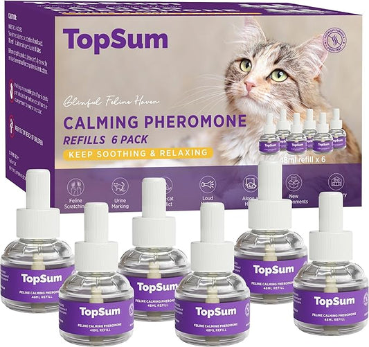 Cat Calming Diffuser Refills: Pheromone Refill for Cats, Long-Lasting 6-Month Supply, Compatible with Most Diffusers, 6 Pack (Purple)