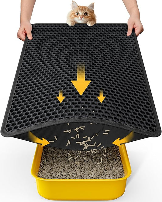Cat Litter Mat - 23.2'' x 29.1'' Large Litter Trapping Mat, Easy to Clean Litter Box Mat, Waterproof, Urine-Proof, Non-Slip Kitty Litter Mats for Floor, Black