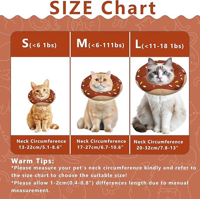 Cat Cone Collar Soft, Adjustable Cat Recovery Collar Kitten Cones to Stop Licking, Cute Donut E Collar After Surgery, Cats Neck Pillow ConeElizabethan Cones of Shame (Waterproof Brown, Small)