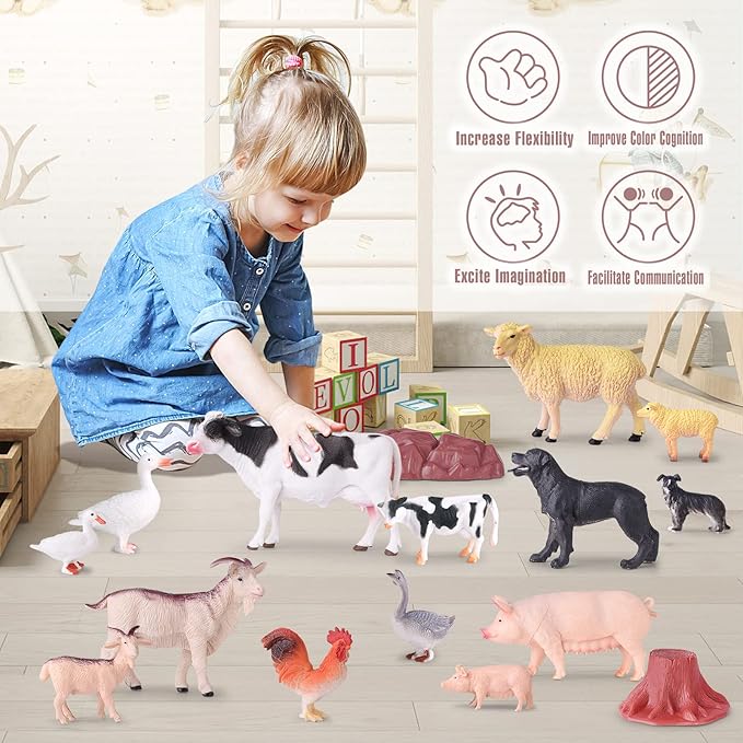 35 PCS Farm Animals Toys for Toddlers 3 Years Old Boys and Girls Realistic Animal Figures Playsets Toys for Kids 3~8 Christmas Birthday Gift