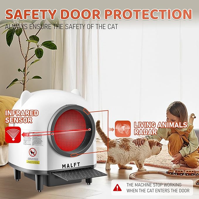 Automatic Cat Litter Box 90L –Self-Cleaning Cat Litter Box, Smart APP Monitoring, Safety Sensors, Low-Noise Cleaning, Large Capacity for Multiple Cats (Includes Mat & Waste Bags)