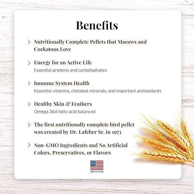 LAFEBER'S Premium Daily Diet Pellets Pet Bird Food, Made with Non-GMO and Human-Grade Ingredients, for Macaws and Cockatoos, 25 lb
