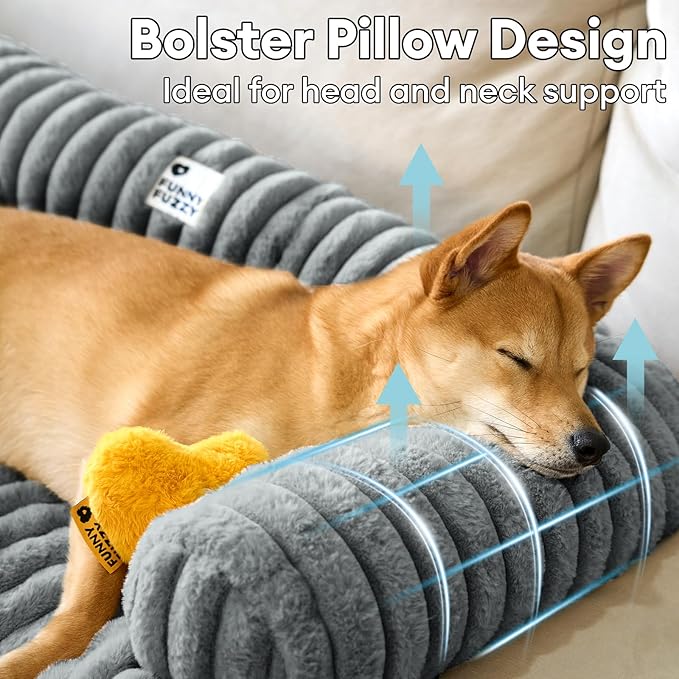 FUNNY FUZZY Pet Couch Cover for Sofa, Calming Dog Bed for Couch, Fluffy Plush Dog Couch Mat for Furniture Protector for Large Medium Small Pets, 47×37 in, Mist Grey