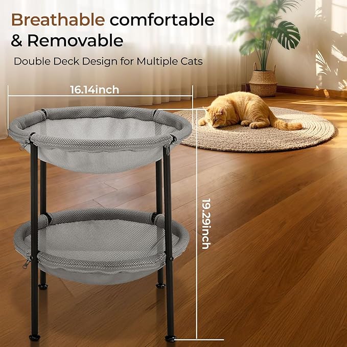 Double Cat Hammock Bed，Elevated and Raised Cat Beds for Indoor and Large Cats