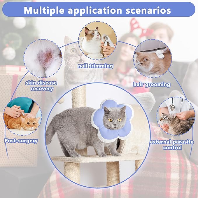 Cat Cone Collar Soft, Waterproof Cats Cones to Stop Licking After Surgery, Adjustable Soft Elizabeth Cats Collars for Wound Healing, Flower Shape Cat Recovery Collar (Purple, X-Small)