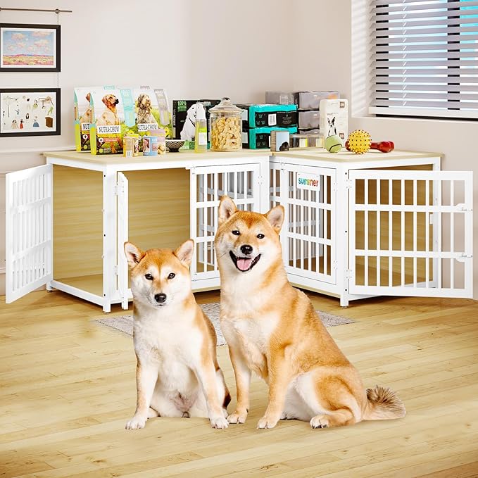 EasyCom Heavy Duty Dog Kennel Indoor with Name Tag, 41" Dog Crate Furniture for Medium Dogs, Double-Doors Sturdy Metal Dog Cage for Anxiety Dog, Decorate House as TV Stand, End Table, Bedside Table