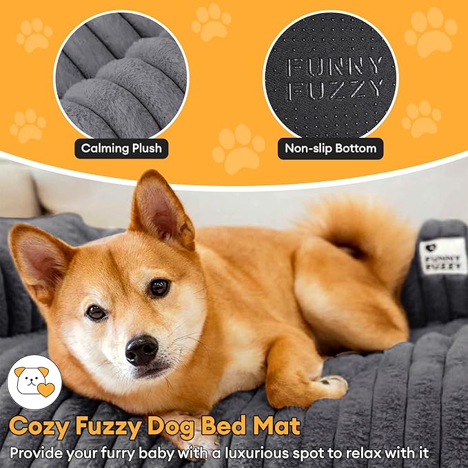 FUNNY FUZZY Pet Couch Cover for Sofa, Calming Dog Bed for Couch, Fluffy Plush Cat Bed Mat for Furniture Protector for Small Dogs and Kitten, 27×24 in, Dark Grey