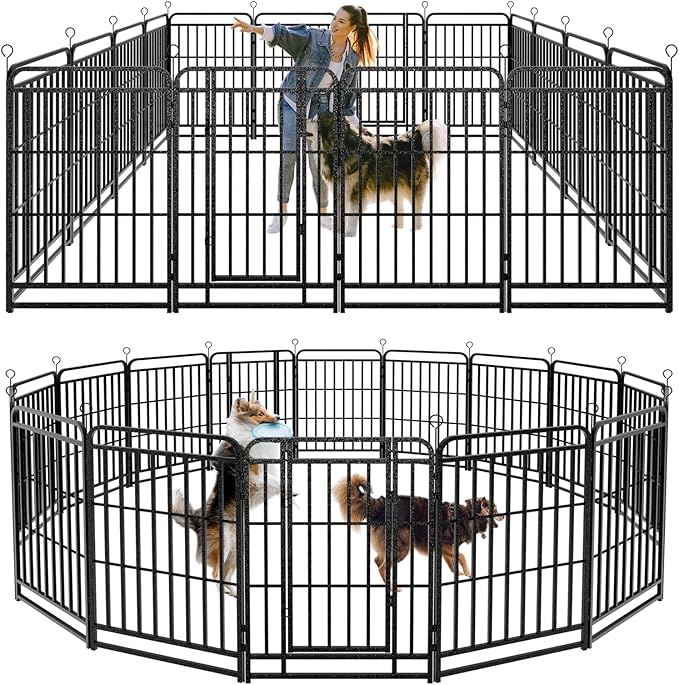Dog Playpen Outdoor 16 Panels Heavy Duty Dog Fence 40" Height with Thick Pipe Anti-Rust with Doors Portable for RV Camping Yard, Total 36FT, 103 Sq.ft, Snowy Black
