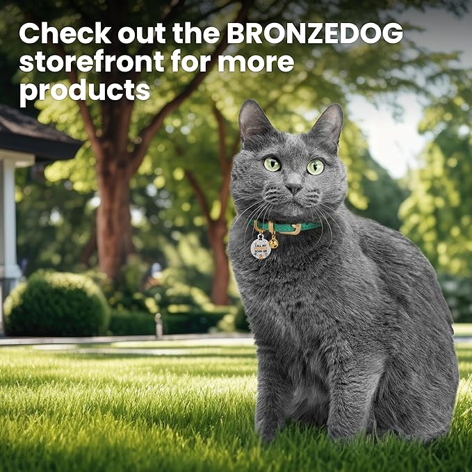 BRONZEDOG Leather Cat Collar with Removable Bells Non Breakaway Kitten QR Tag for Girl Boy (7" - 9" for Cats, Pink & Gold)