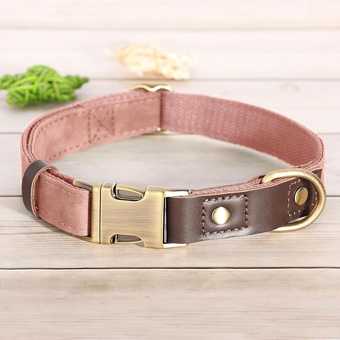 Didog Soft PU Leather Dog Collar for Large Dogs,Classic Adjustable Dog Collars with Quick Release Metal Buckle,Easy Clean and Comfortable with Nylon Lining,Pink,L Neck 15-23"